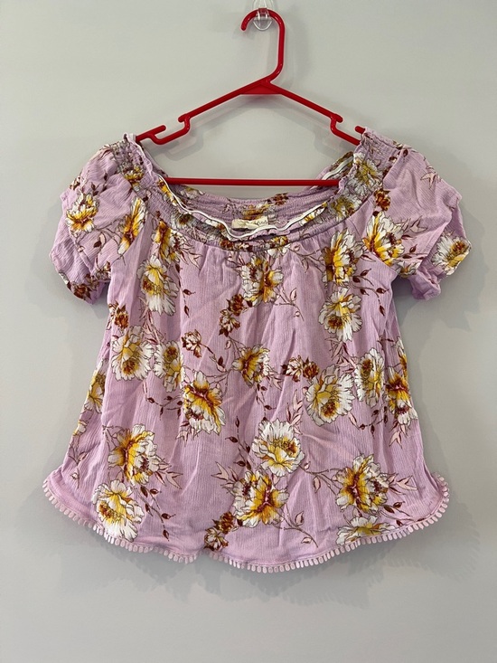 Rewind Tops - Rewind Lavender Floral Off-the-Shoulder Blouse